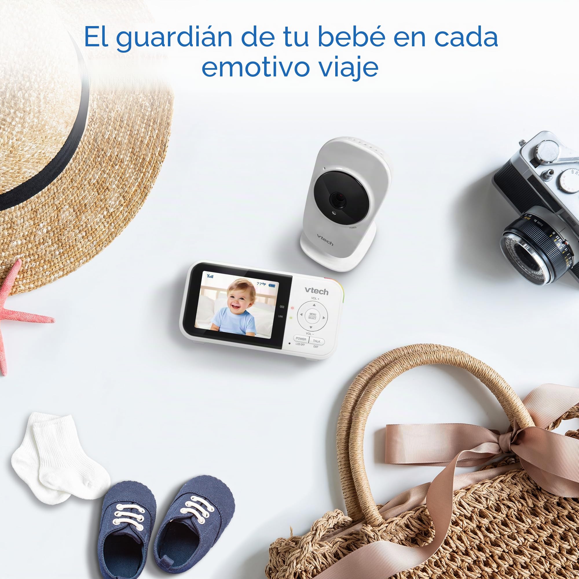 VTech Monitor de bebé VM819, Pantalla de 2.8 Pulgadas, visión Nocturna, Audio bidireccional, Sensor de Temperatura y Canciones de Cuna, transmisión Segura sin WiFi