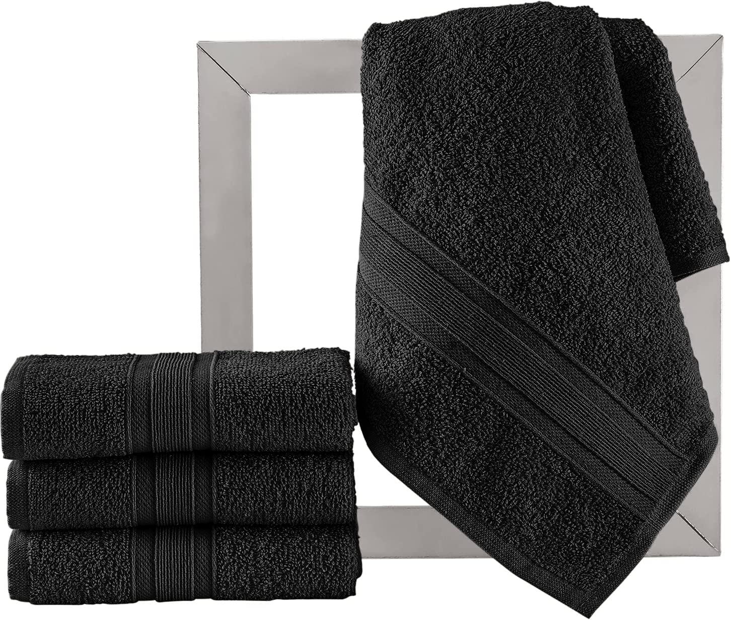 All Design TowelsQuick-Dry 4 Pieces Black Hand Towels - Highly Absorbent 100% Turkish Cotton - Perfect Towel for Bathroom, Kitchen, Guests, Pool, Gym, Camp, Travel, College Dorm, Shower