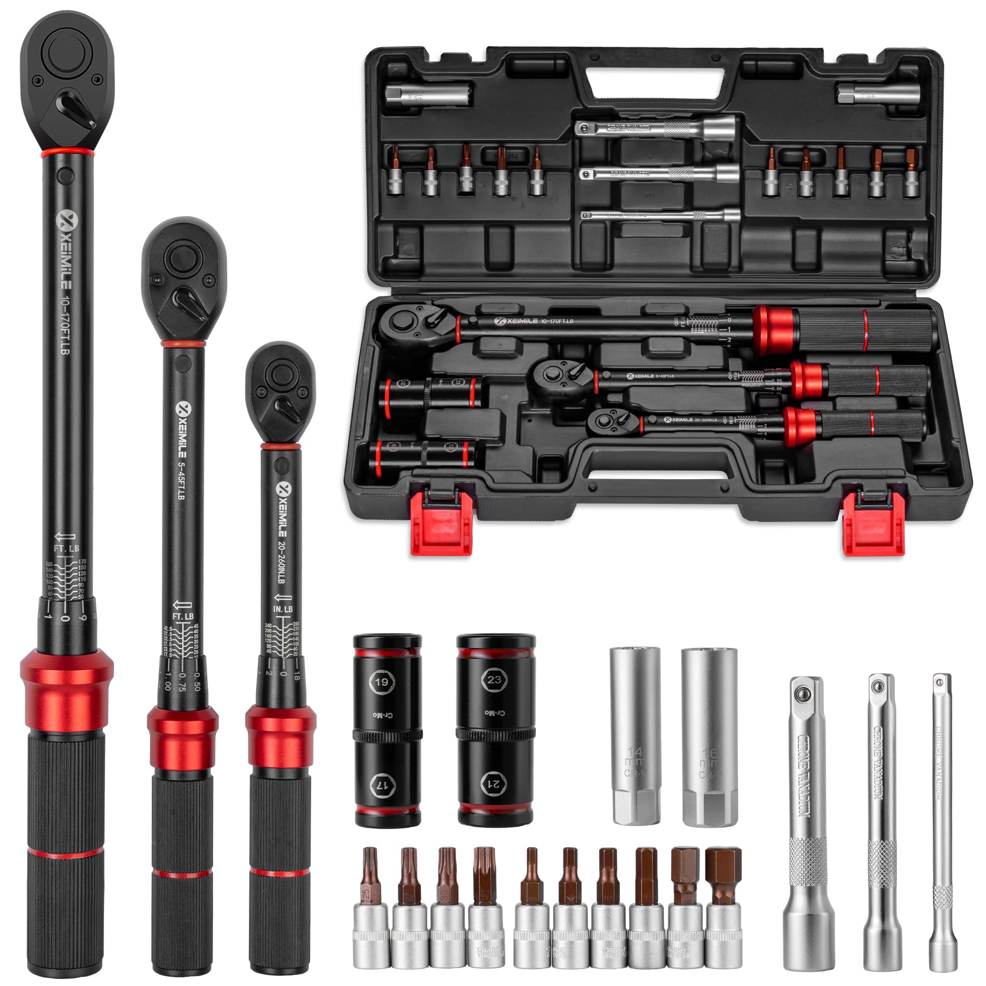 20Pcs 1/4 3/8 1/2-inch Drive Click Torque Wrench Set for Car Moto | Inch Pound Torque Wre…