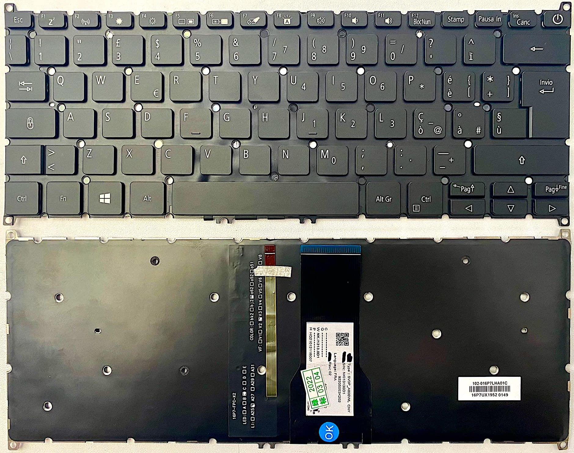 INFOELETTRONICA LO STORE DELLA CONVENIENZA E QUALITA' Tastiera Italiana RETROILLUMINATA per Acer Swift 3 SF314-54, SF314-54G, SF314-56, SF314-56G, SF314-58