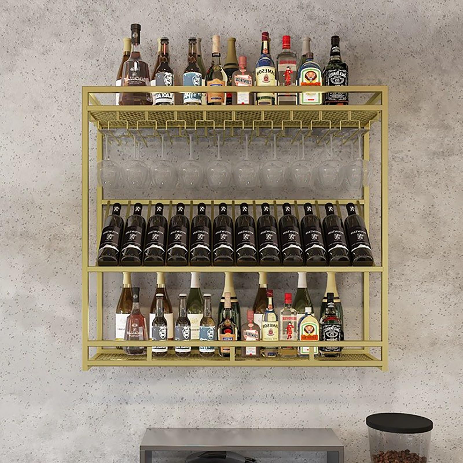Étagères flottantes avec support en verre en métal forgé au fini mat pour intérieur de style