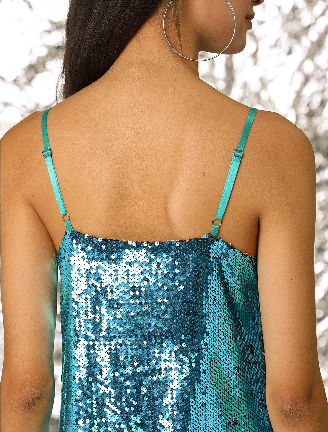Allegra K, Mini Abito da Donna Scintillante con Glitter e Paillettes, Spalline Sottili e Scollo a V, Adatto per Feste, Cocktail, Discoteca