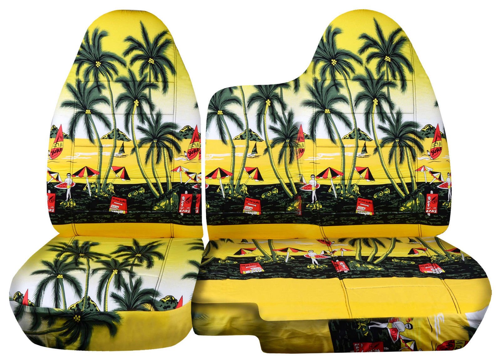 Totally Covers Compatible with 1998-2003 Ford Ranger/Mazda B-Series Hawaiian Truck Seat Covers (60/40 Split Bench) - No Armrest/Console: Yellow w Palm Tree (4 Prints)