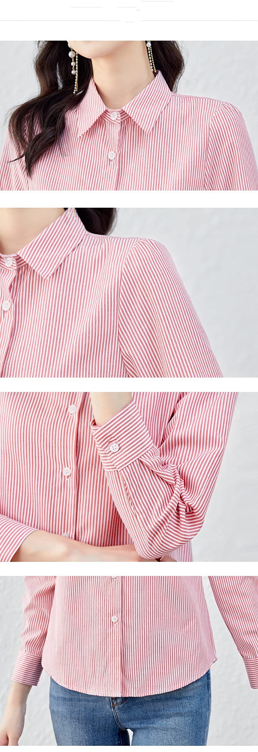 MIDJ Lockeres Damenhemd,Damen Leichte Streifen Revers Hemden Elegante Satin Bluse Hemd Langarm Tunika Chiffon Hemd Komfort Glanz Oberteile Lässige Büro Business Bluse Für Mädchen Damen,Grün,S