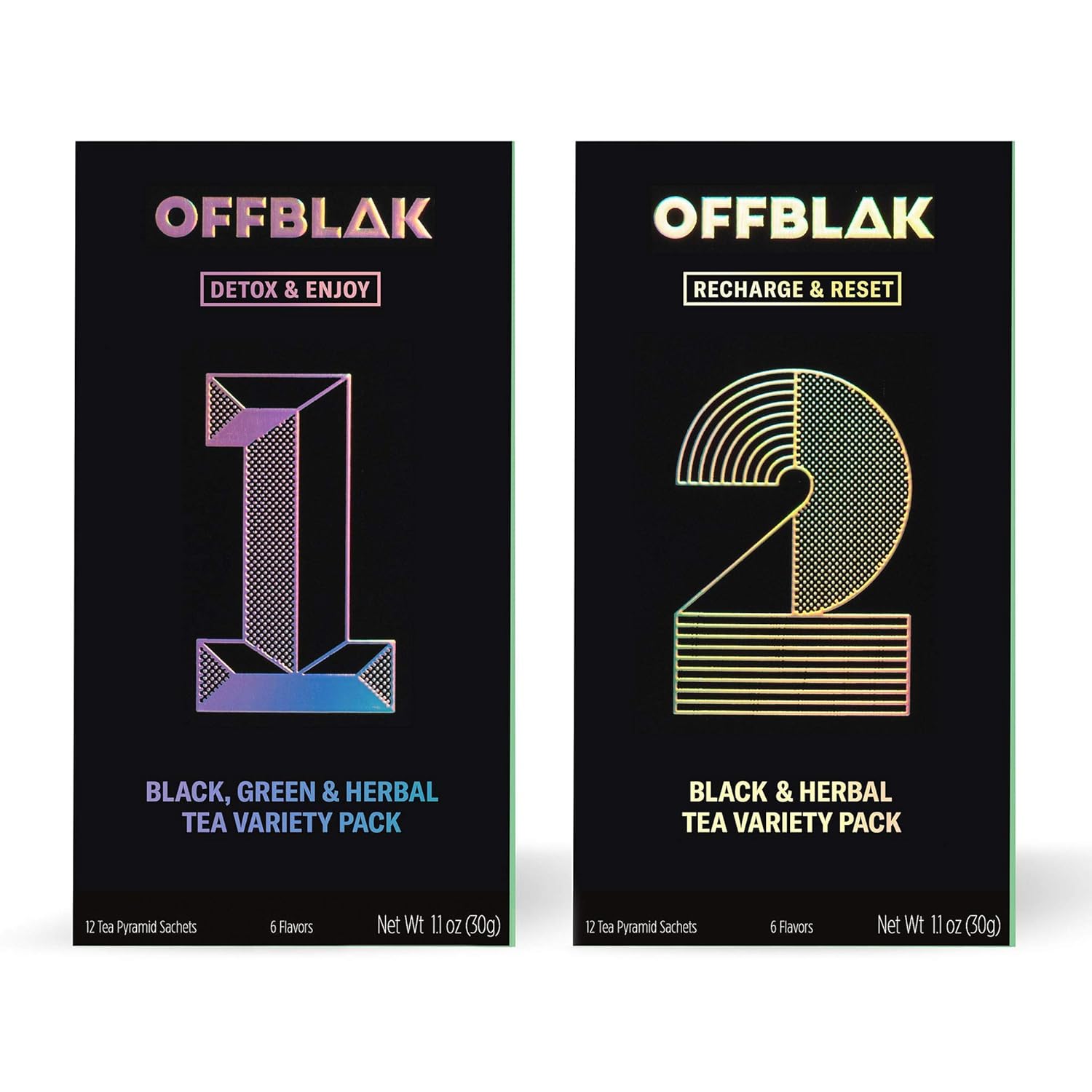 OFFBLAK Double Variety Pack – Black, Green & Herbal Tea – 24 Pyramid bags – 1Ct