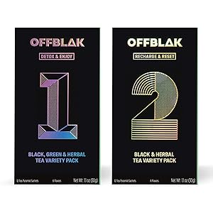 OFFBLAK Double Variety Pack – Black, Green & Herbal Tea – 24 Pyramid bags – 1Ct
