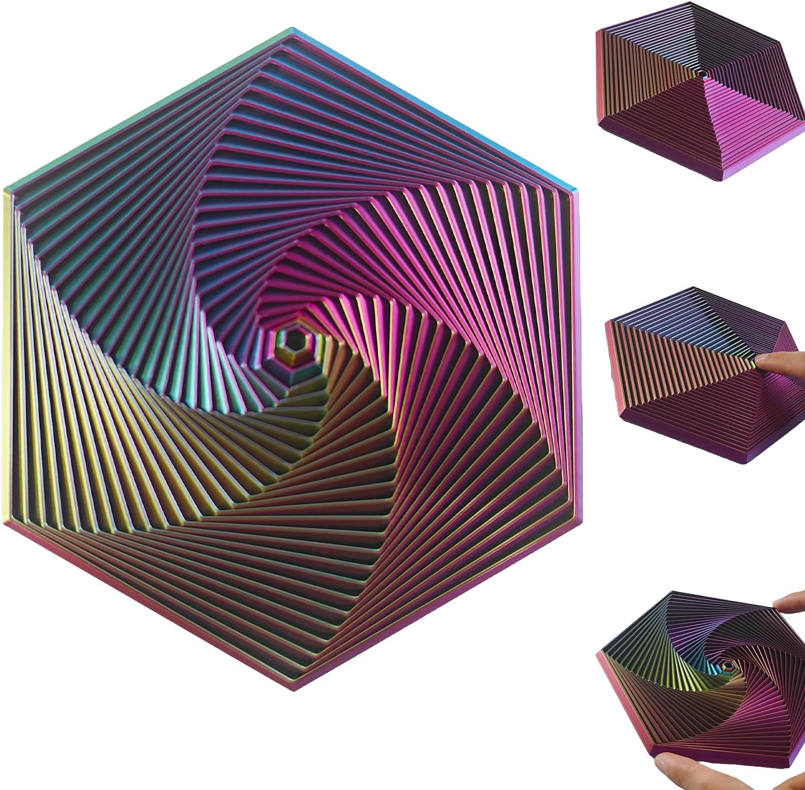 14.5cm Fractal Fidget Hexagon, 3D Printing Hexagon Fidget Toy, Hexagon Spiral Toys, Hexagon Geometric Sensory Toy, Kids Adults Fidget Toy for Anti-Anxiety and Stress Relief (Purple)