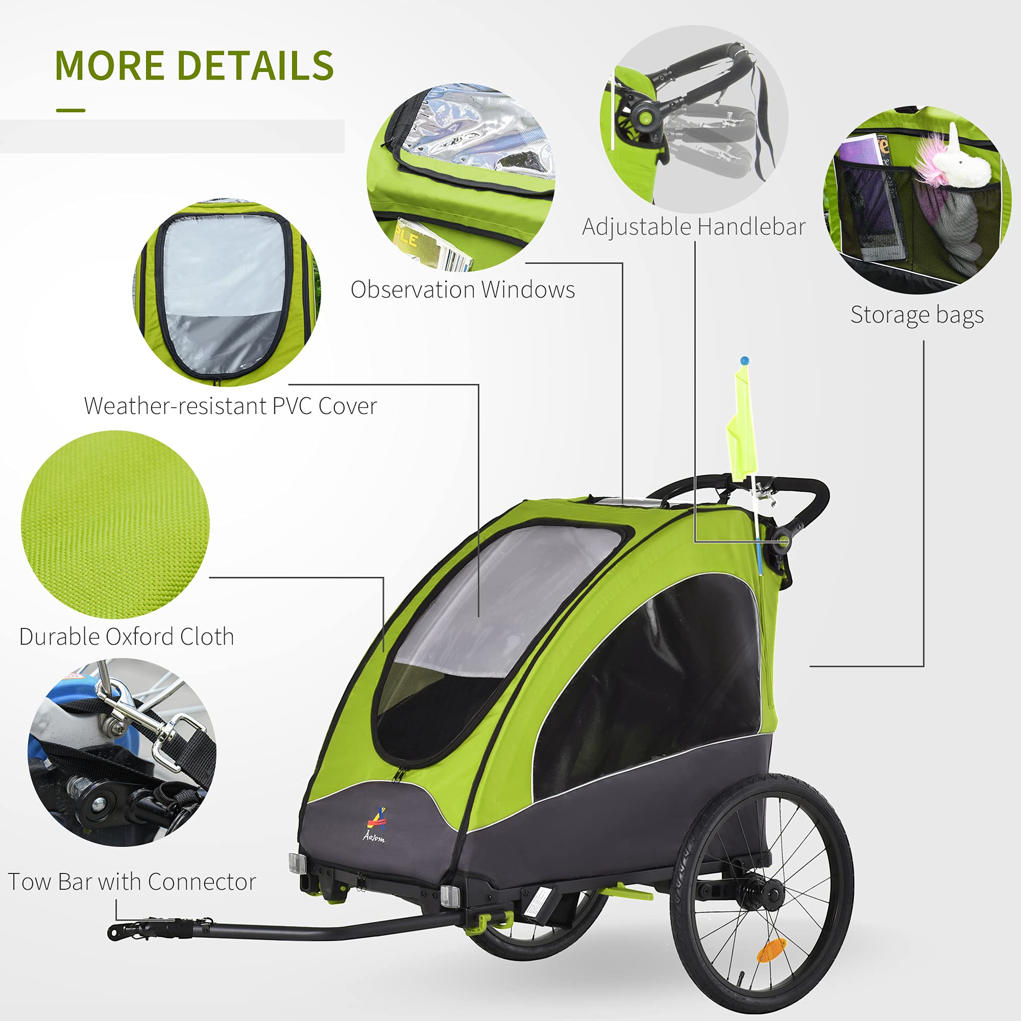 Aosom Bike Trailer for Kids 3 In1 Foldable Child Jogger Stroller Baby