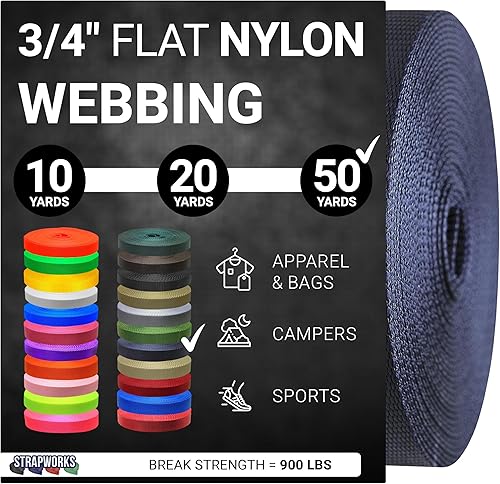 Miniatura 59 de Strapworks Rollo de correa de nailon resistente de 3/4 pulgadas para cinturón, mochila, eslinga, collar, correa, correas y más, 10, 20 o 50 yardas