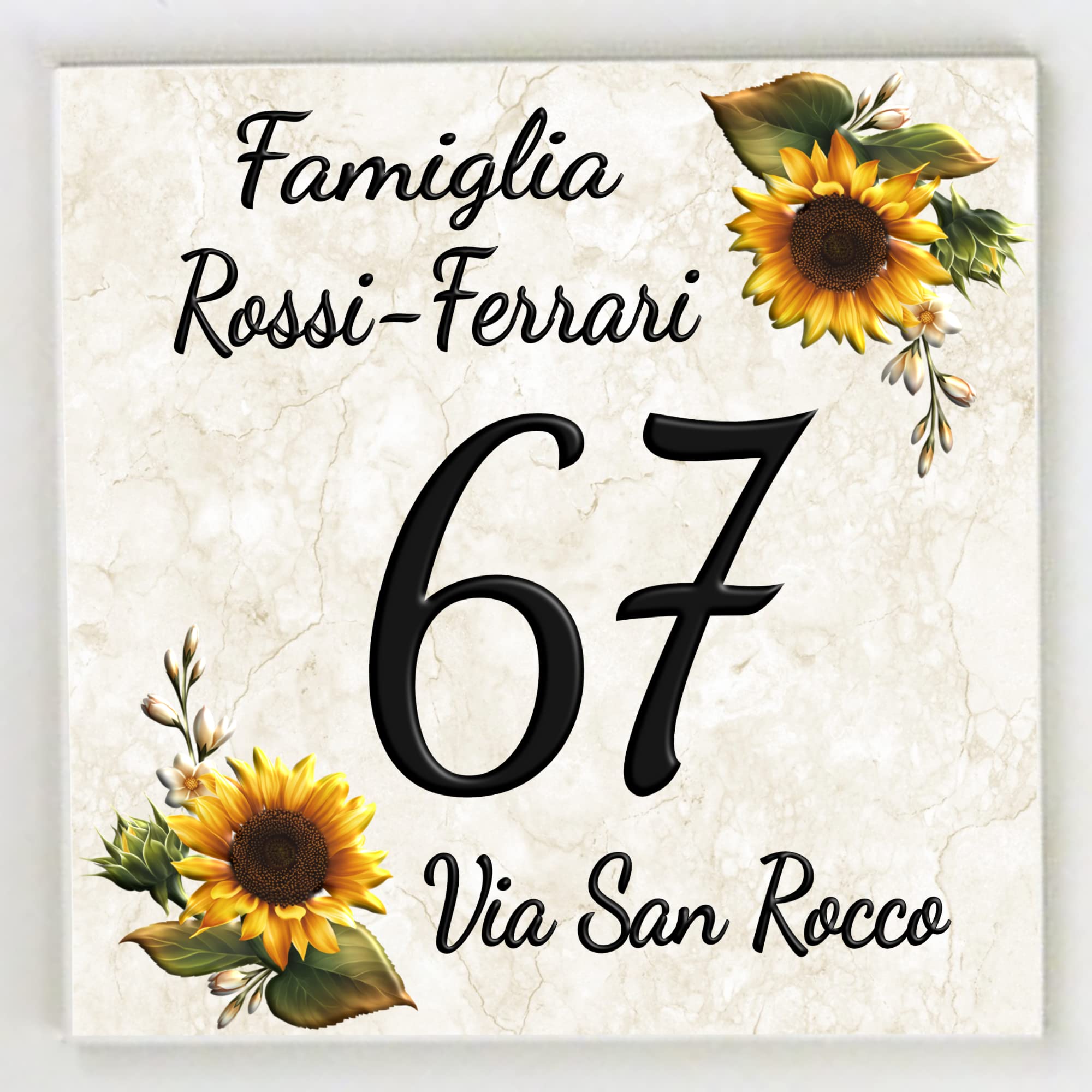 Numero Civico in Ceramica, Targa Decorativa PERSONALIZZABILE,Numero Civico su Mattonella in Ceramica 15x15cm, 20x20cm con Indirizzo e Nome Famiglia Personalizzato,Numeri Civici Moderni.