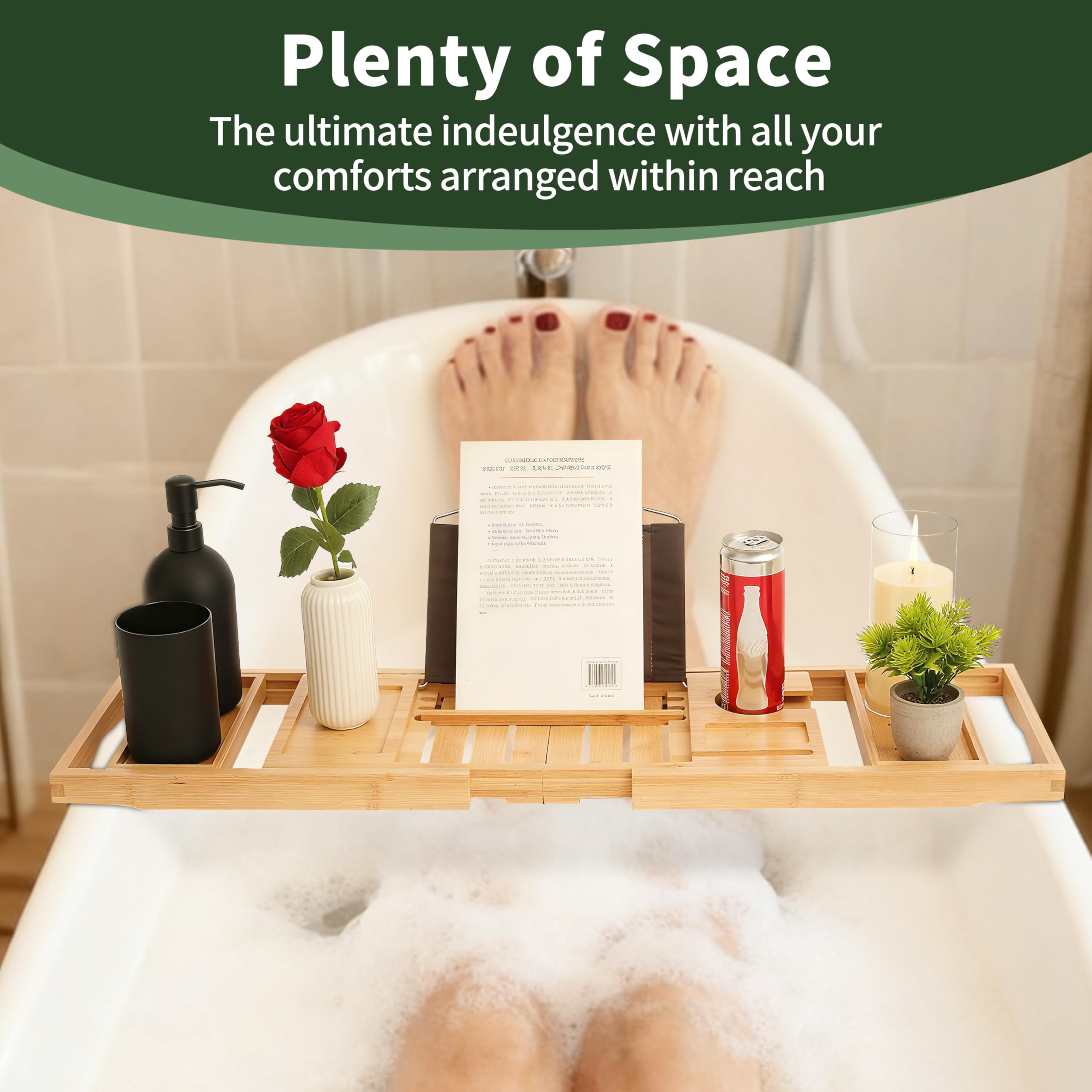 Plateau de baignoire pliable en bambou naturel de qualité supérieure pour baignoire, étagère de baignoire, plateau de table de bain extensible, accessoires de baignoire et de salle de bain
