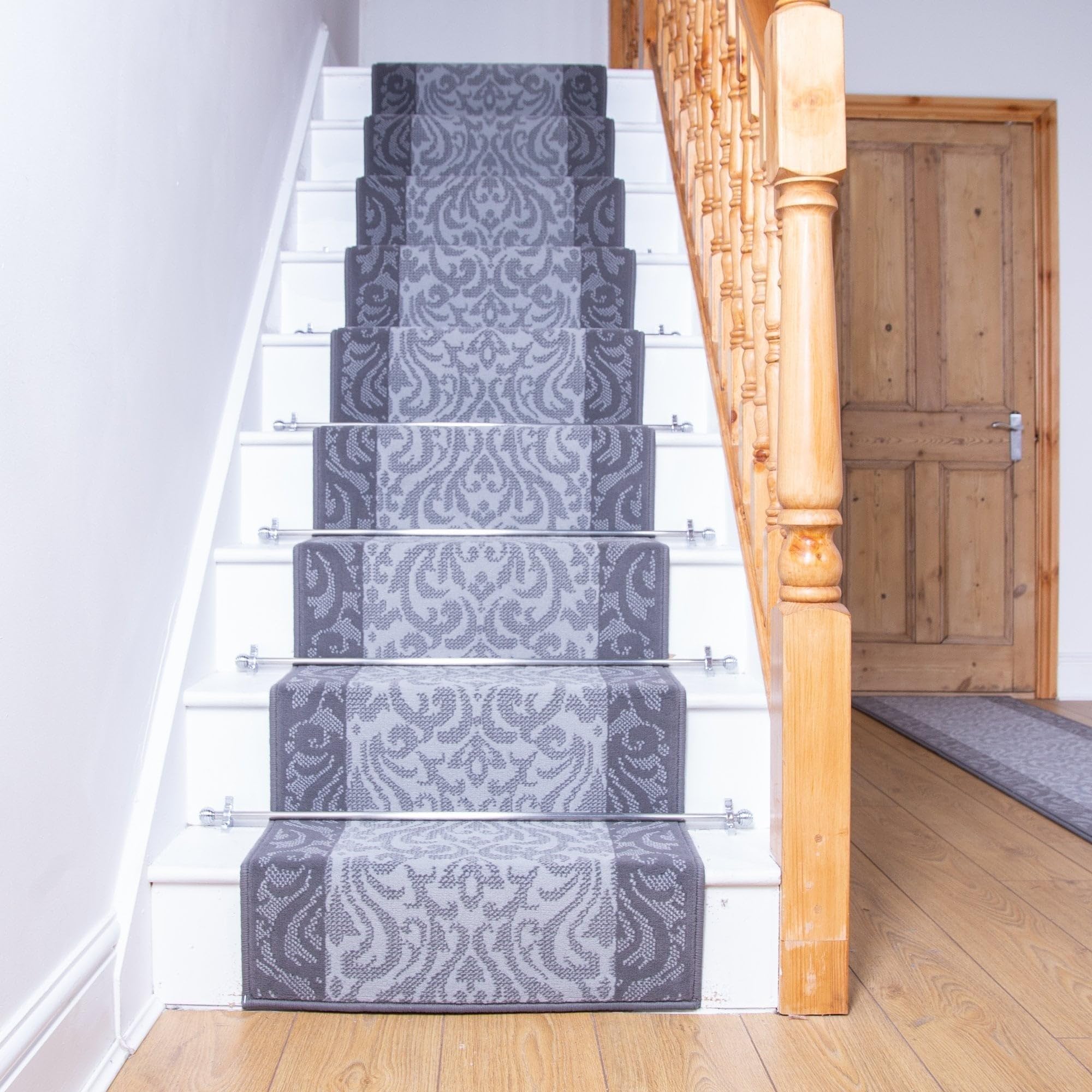 runrug Soft & Comfortable Stair Runner - Smooth & Durable Carpet for Stairs - Stain-Resistant, Fade-Resistant - Multiple Sizes - 690cm x 70cm - 9mm Thick - Baroque, Light Grey โ image 1