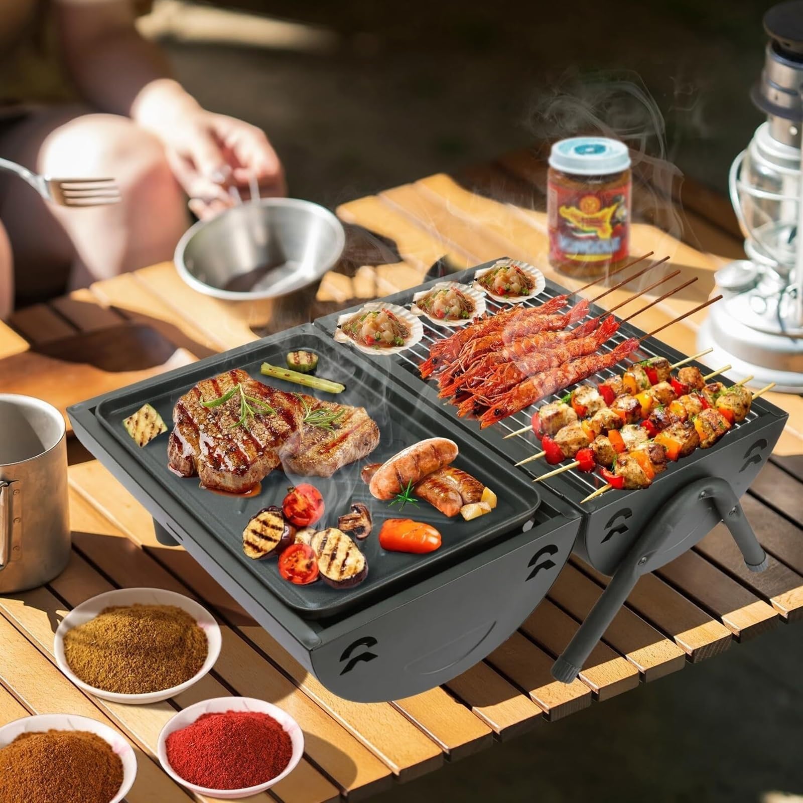 Grille Węglowe Przenośny Dwustronny Grill Węglowy Zewnętrzny Grill Stołowy Grill Grill Do Gotowania Grill Na Węgiel(White)
