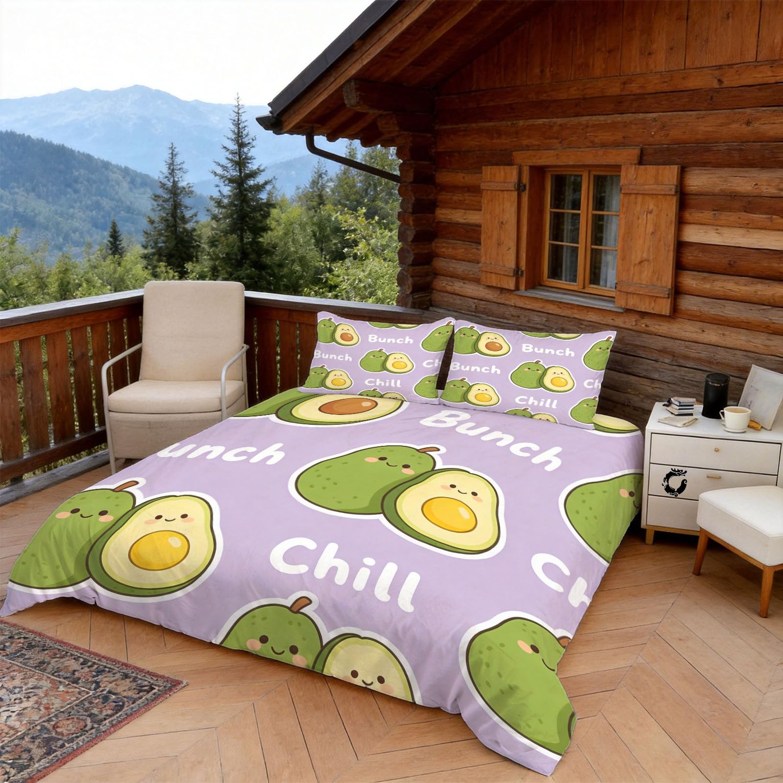 3D Cartoon Avocado Bettwäsche 200x200 Minimalistisch Bettwäsche-Sets, Microfaser Bettbezug 3 Teilig Duvet Cover mit Reißverschluss und 2 Kissenbezug 80x80cm