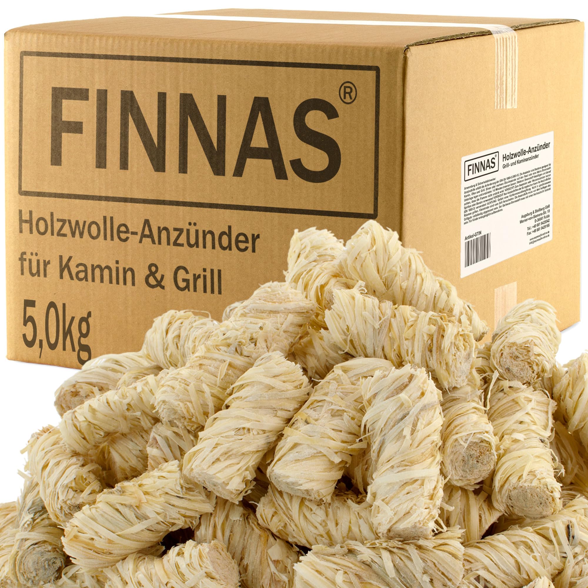 FINNAS Anzündwolle Kaminanzünder Grillanzünder Ofenanzünder Holzwolleanzünder 5kg ca 400 Stück Ökoanzünder Wachszünder Holzanzünder Feuerschale Lagerfeuer Smoker Lange Brenndauer
