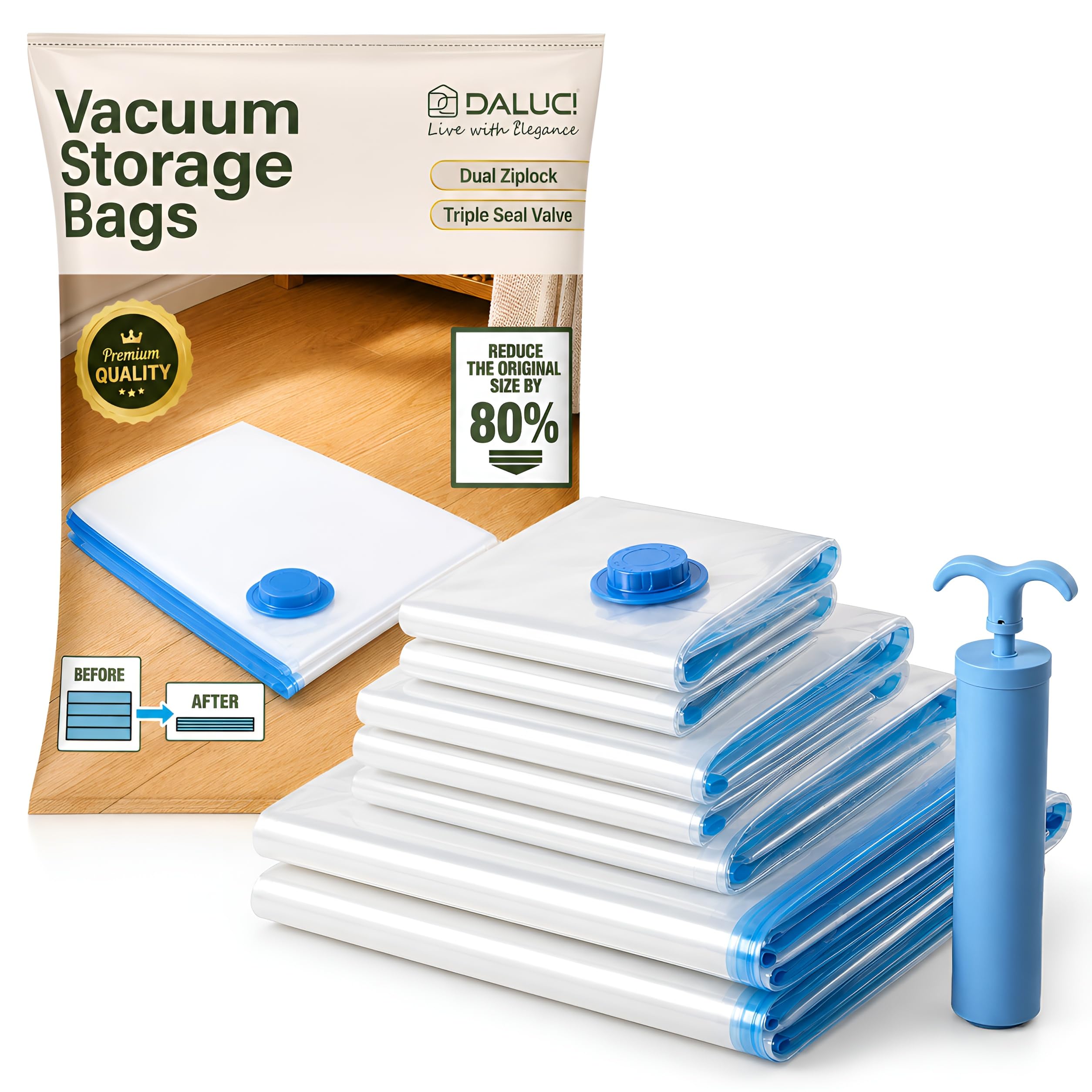 DALUCI Vacuum Storage Bags for Clothes, Travel & Bedding with Pump – Compression Space Saver Bags – Airtight, Reusable & Waterproof (Pack of 5 (Small - 2, Medium -2, Large -1))-image-41
