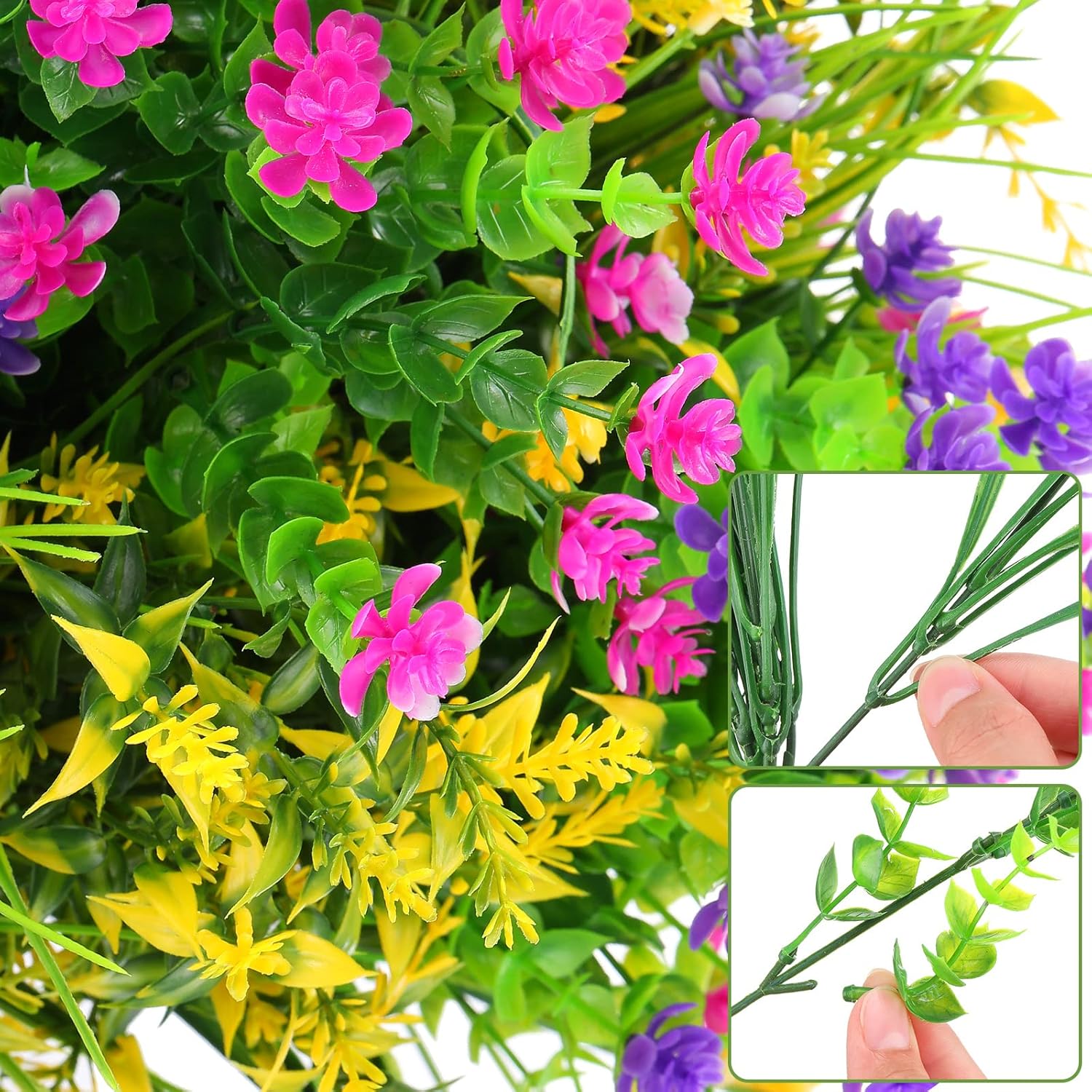 36 Bundles Artificial Flowers for Outdoors UV Resistant Fake Spring Plastic Flowers Faux Shrubs Plants for Spring Summer Indoor Outside Garden Porch Patio Window Box Party Decoration (Elegant)