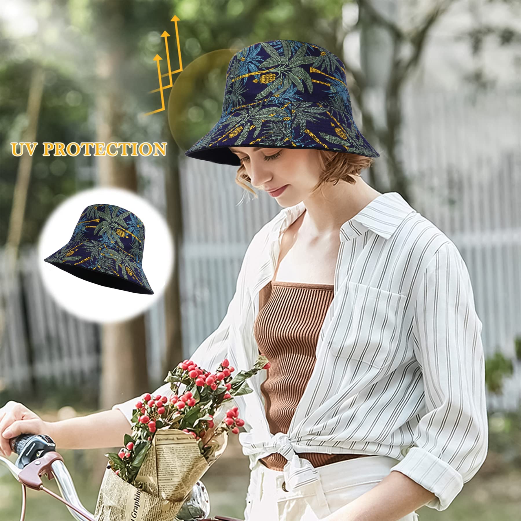 Feng Shui， Sombreros de Pescador para Mujer - Sombreros de Sol de Playa de Verano de algodón Reversible Sombrero de Pescador Plegable para Viajes Playa Senderismo Reino Unido