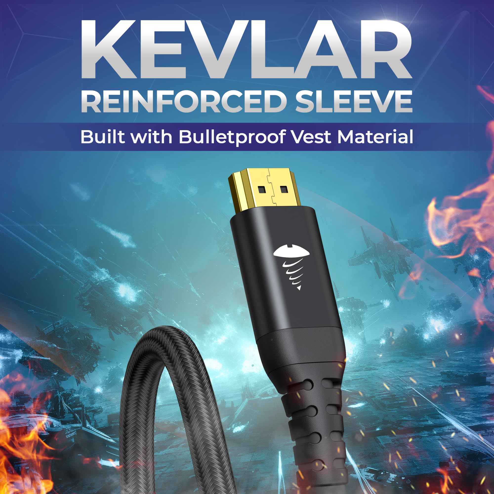 Cable HDMI 2.1a Lifetime de 6 pies – 4K 8K 10K Cable DG de alta velocidad extrema – Kevlar – 8K @60Hz 4K @120Hz Video 48Gbps, HDR dinámico, DTSX, eARC, compatible con PS5, XBox, HDTV, Roku, Smart TV,
