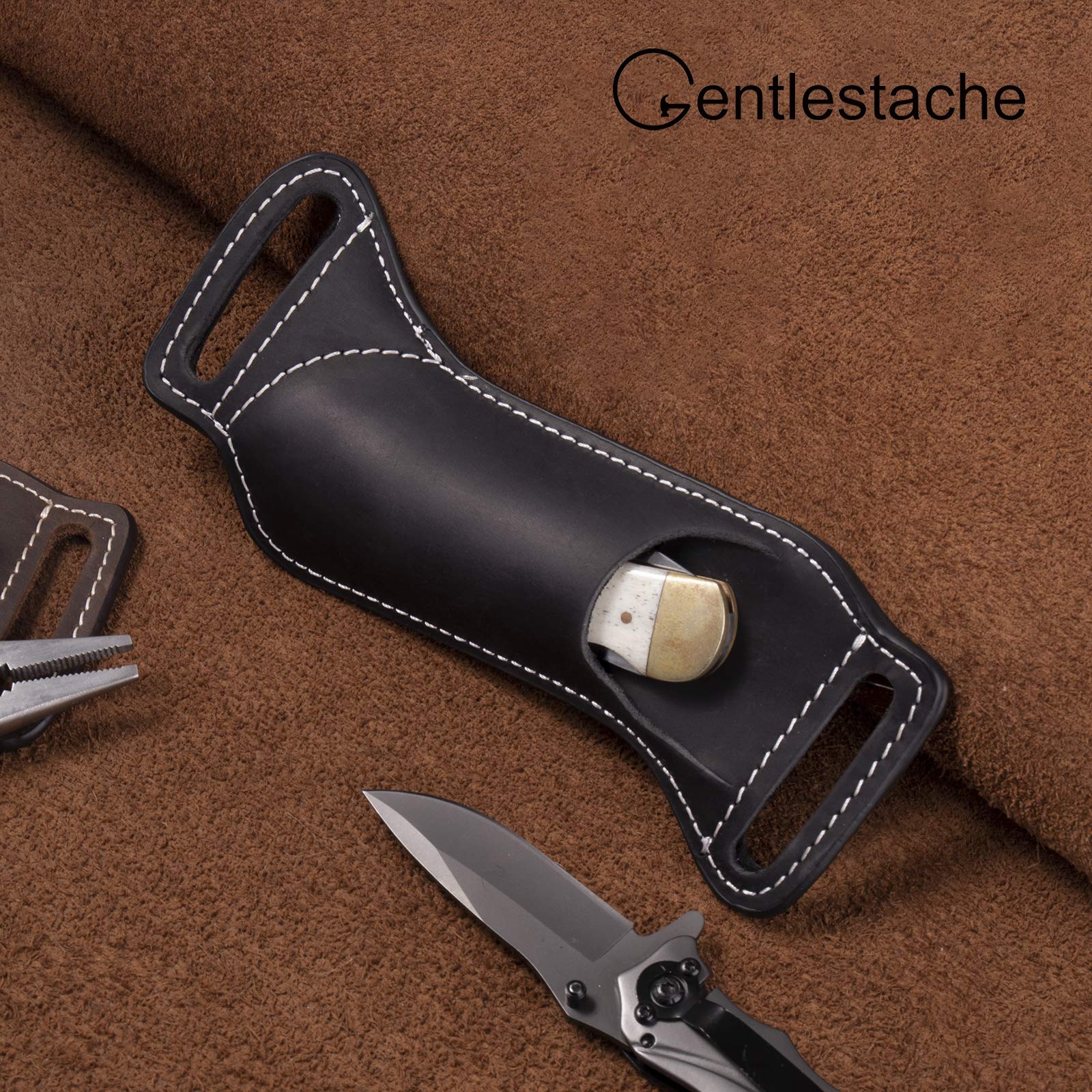 Gentlestache Leather Knife Sheaths for Belt, Pocket Knife Holder, EDC Leather Sheath for Folding