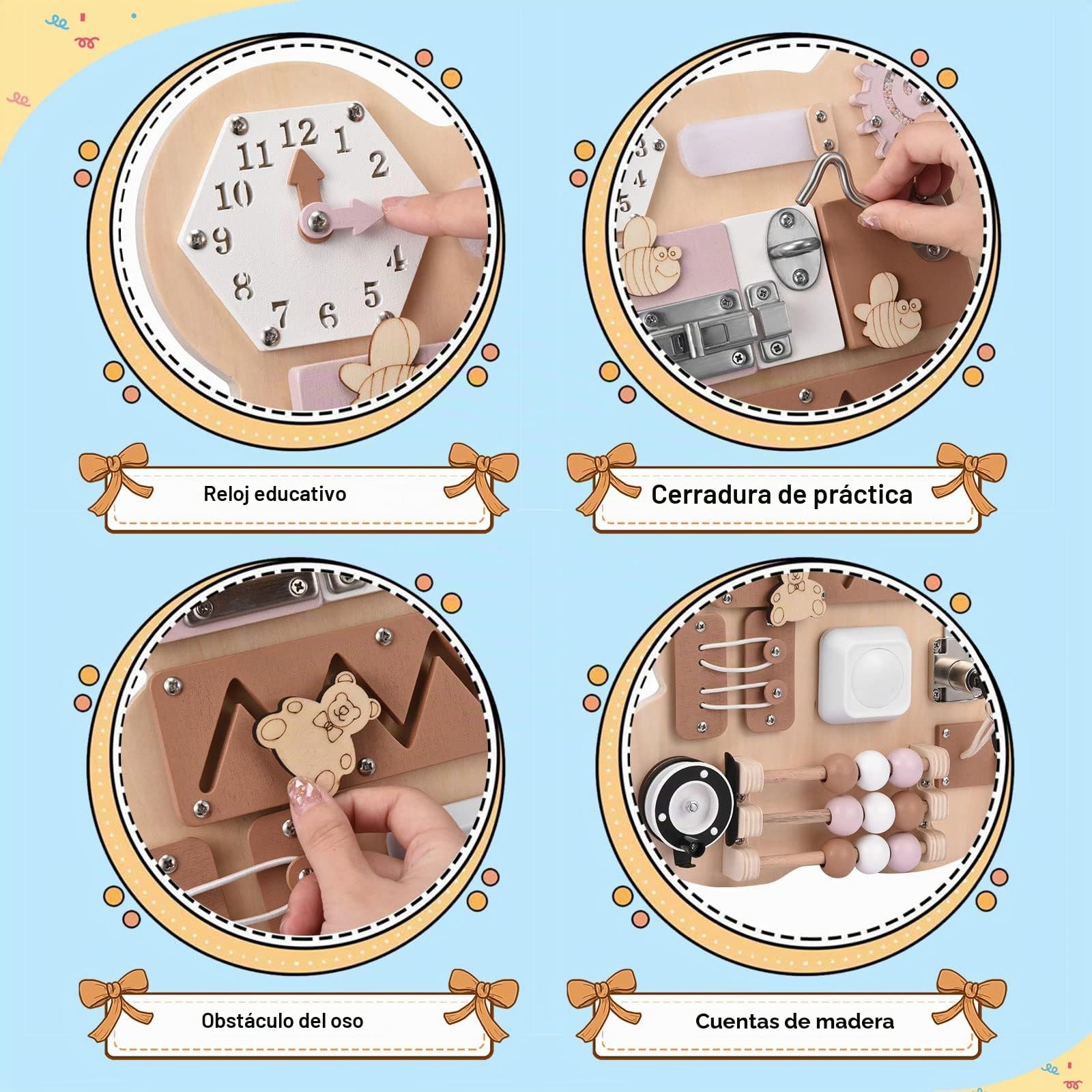 Busy Board Tablero Ocupado Montessori Tablero de Actividades sensoriales Juguetes de Madera para niños pequeños