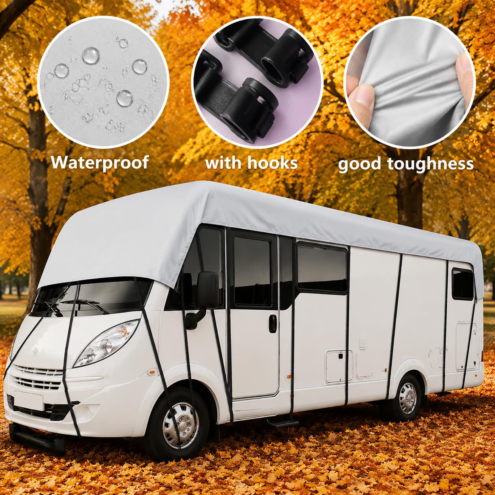 Wohnmobil Dachabdeckung,Wohnwagen Schutzhülle wasserdicht,Hochwertige 210D Oxford,Ganzjähriger Wasserdicht 1000PA, UV-Schutz, Universell passend für RV & Camper