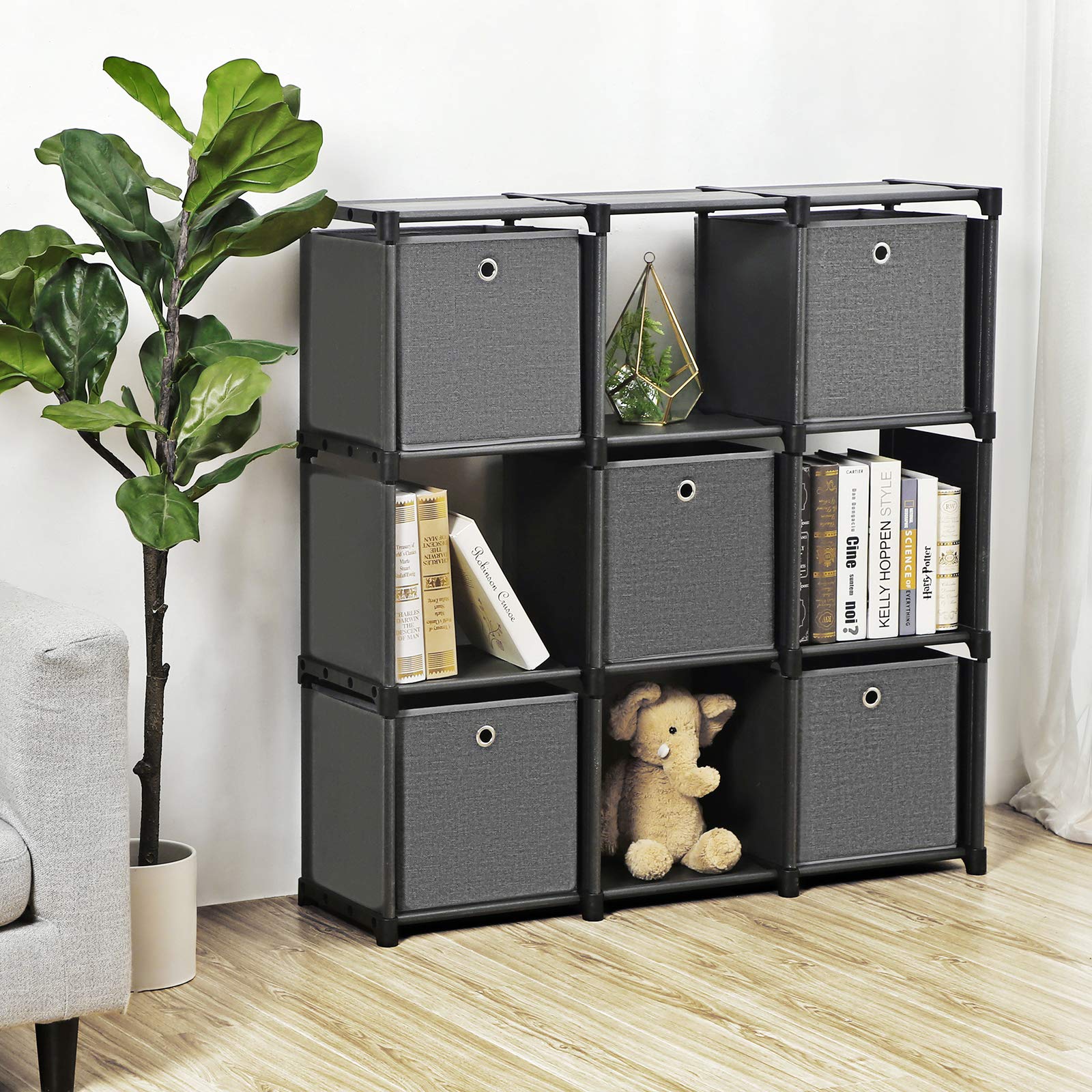 SONGMICS Cube Storage, 9Cube Bookcase, Ladder Storage Unit with 5