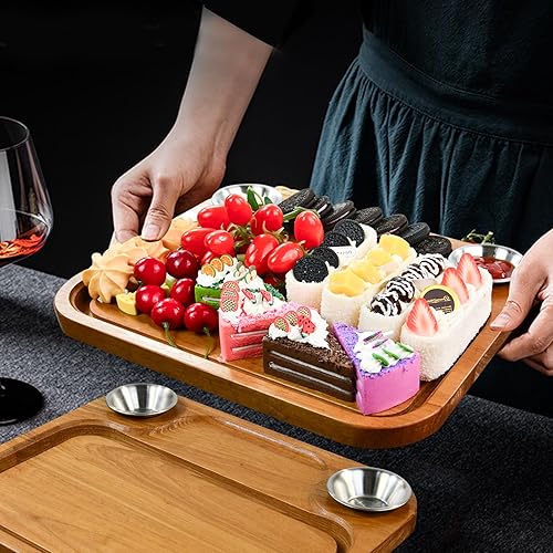 Miniatura 5 de Los platos de madera para carne incluyen 2 tazas de salsa, juego de tabla de carne de madera para servir comida y carne tabla de cortar con ranura