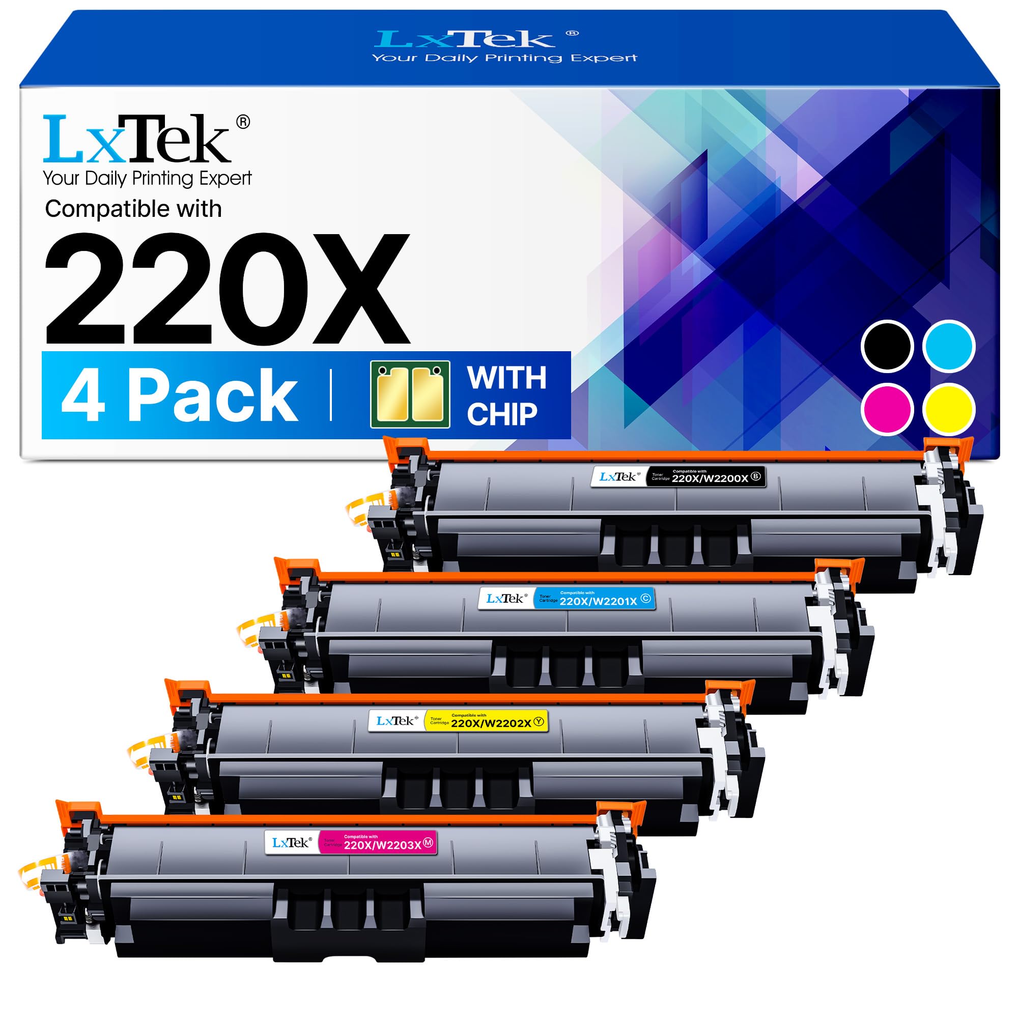 LxTek 220 x 220 A Tonerkartusche: mit Chip kompatibel für HP 220X mit HP Color LaserJet Pro MFP 4302dw 4302fdw 4302fdn 4202dn 4202dw W2200X W2201X W2202X W2203X Drucken, Scannen, Kopieren (4er-Pack)