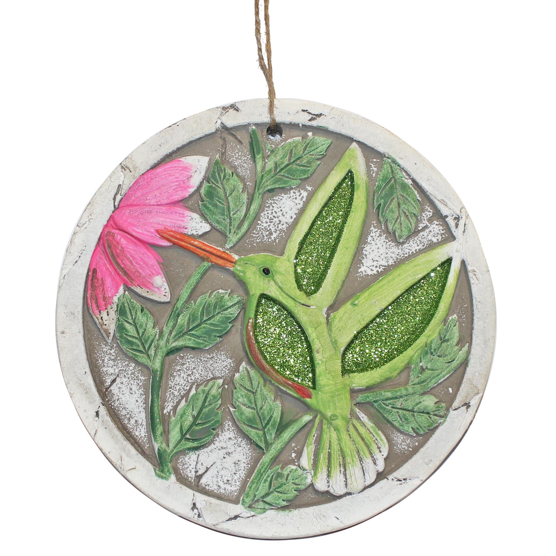 Widdle Gifts Multicolor Garden Plaque Round 15Cm Colourful And Glittered Stone Plaque/Ornament (Hummingbird)
