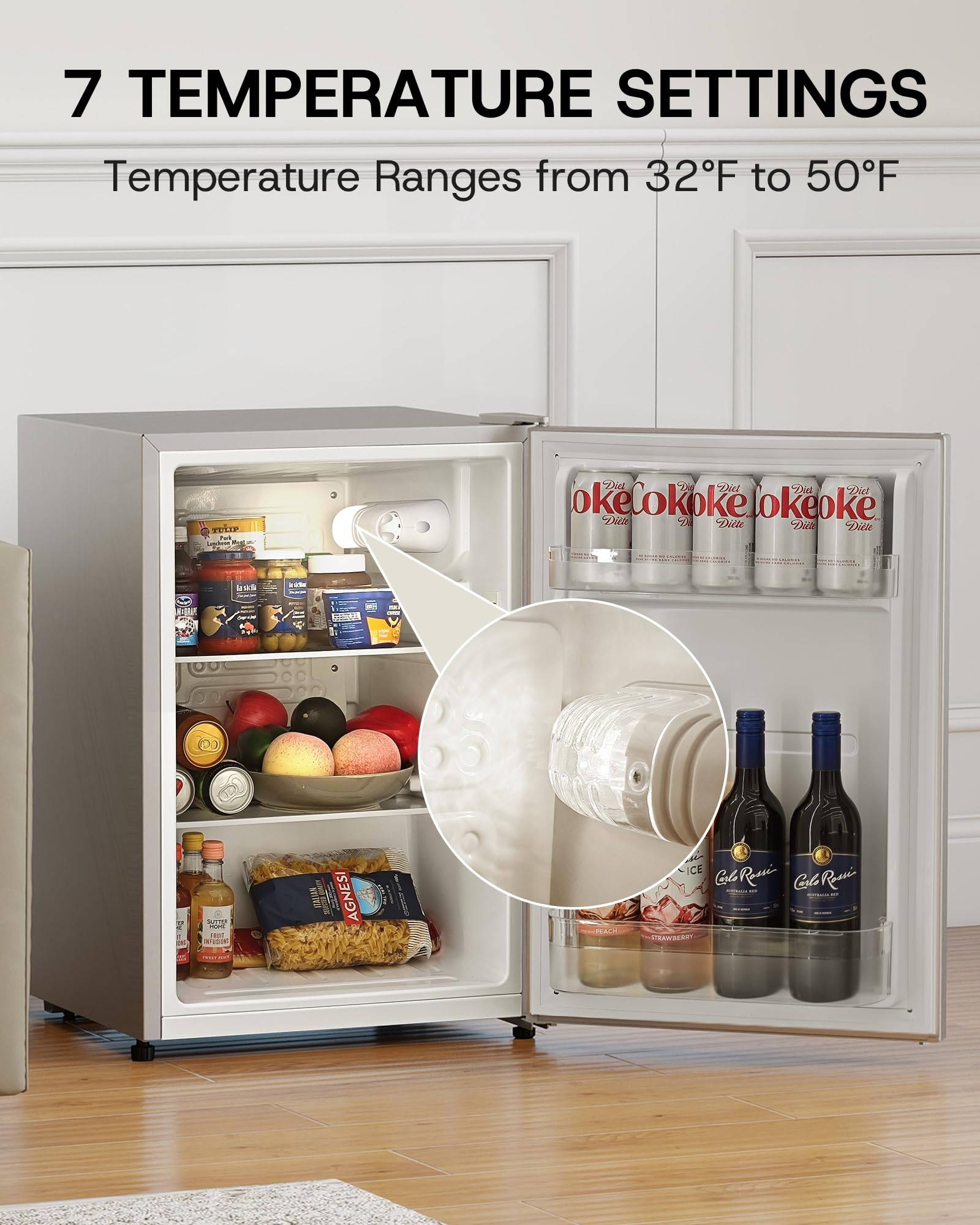 Upstreman 2.5 Cu.Ft All-Refrigerator Mini Fridge, Single Door Small Refrigerator, Dorm Fridge With 7 Adjustable Thermostat, Compact Refrigerator For Office, Bedroom Or Dorm, Silver-Cr26 on Fridge.com - View 5