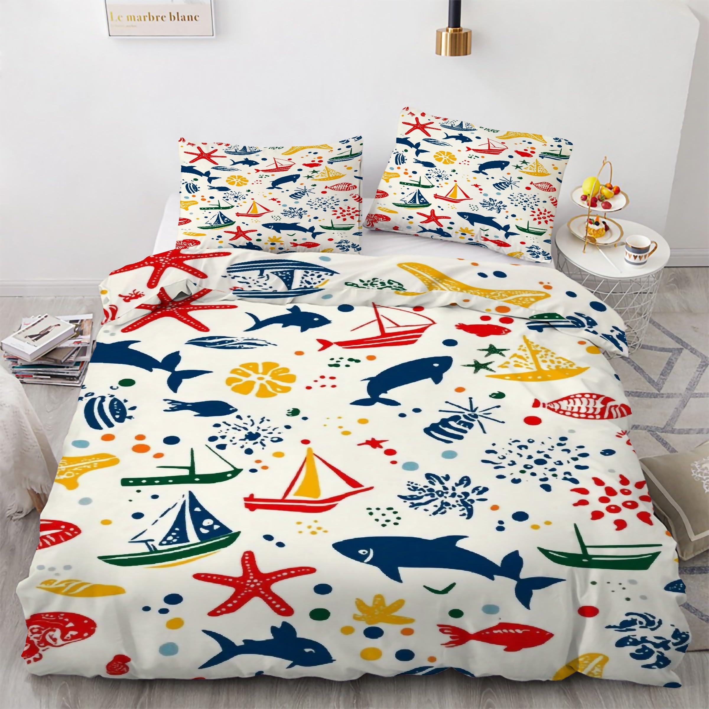 Parure de lit 90x190 requin en microfibre facile à laver sans repassage