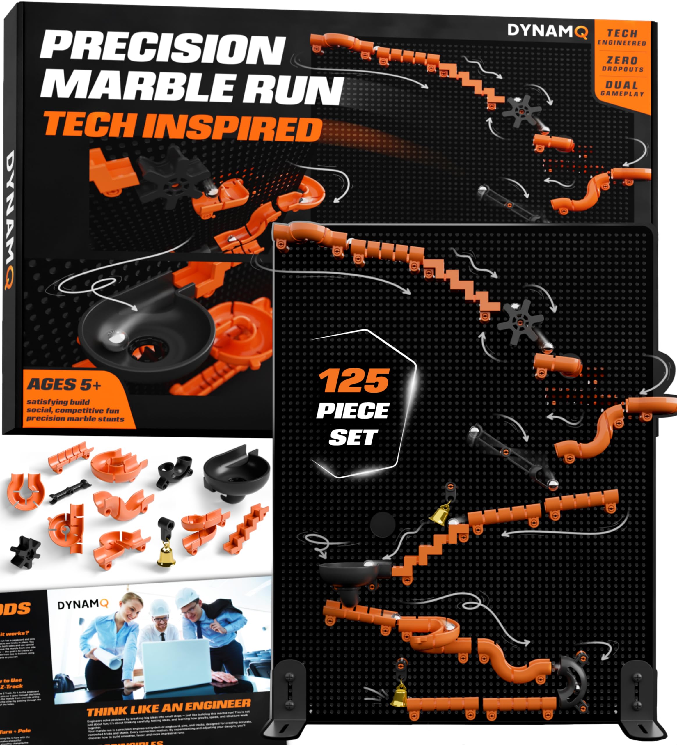 Precision Marble Run - 125 Piece STEM Building Set - Educational Learning Science Toys Kits for Kids Ages 5+ Adults - 3D Marble Maze Construction Game, Christmas Birthday Gifts for Boys, STEM Project