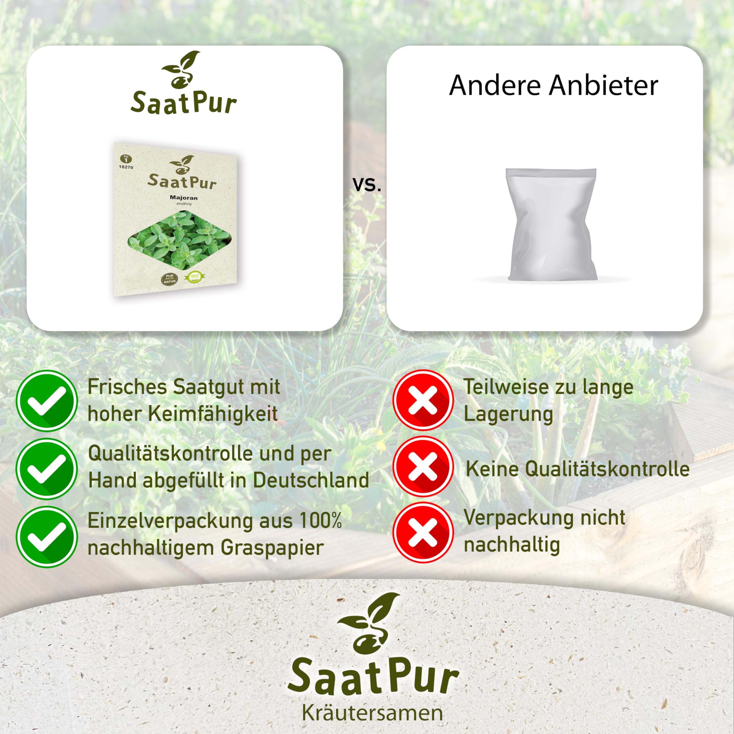 SaatPur Majoran Samen, Saatgut - Kleines Tray mit 25 Portionstüten für je ca. 500 Pflanzen