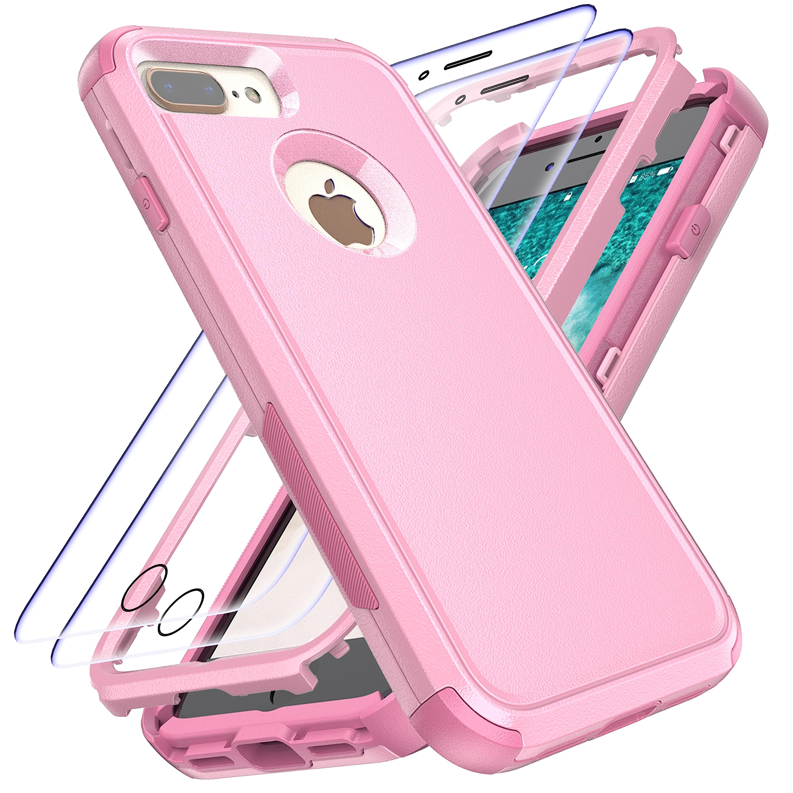 YmhxcY for iPhone 8 Plus Case iPhone 7 Plus Case with [2 Pcs] EPU Flexible Screen Protectors,[Shockproof] [Dropproof] Protection Cover for Apple iPhone 8 Plus 5.5"-Pink