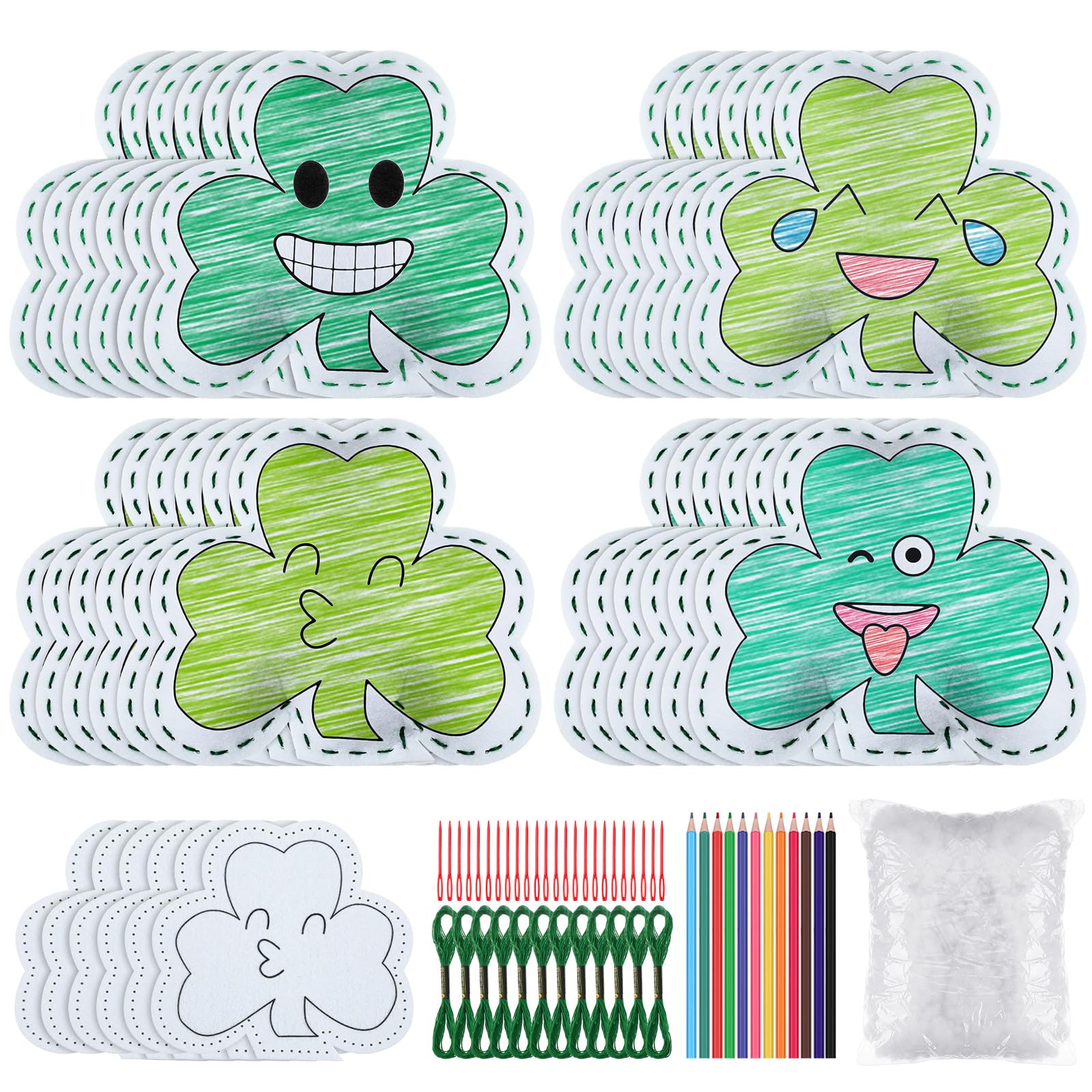 24 Sets St. Patricks Day Felt Crafts Color Your Own Stuffed Fabric Shamrock Art Craft Kids St. Patrick's Day DIY Shamrock Clover Craft for Irish Home School Party Classroom Decoration Activities