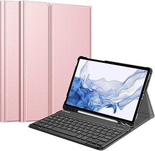 Fintie Keyboard Case for Samsung Galaxy Tab S8 / Tab S7 11 inch (Model SM-X700/X706/T870/T875/T876) with S Pen Holder, Slim Lightweight Stand Cover w/Detachable Wireless Bluetooth Keyboar, Rose Gold