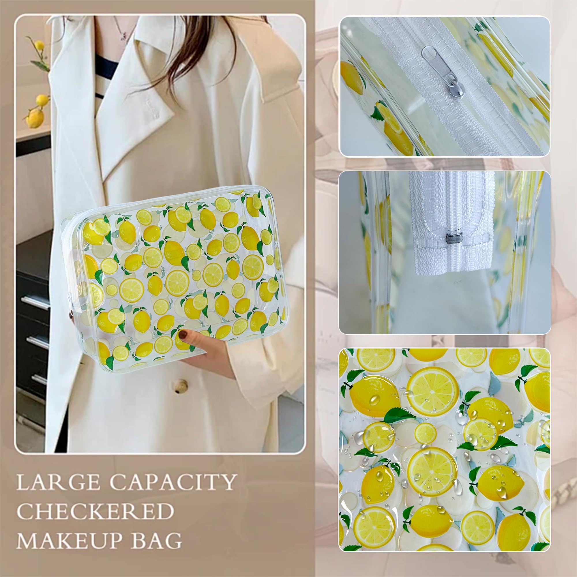 2 sacchetti PVC rosso ciliegia, borsa impermeabile per cosmetici e articoli da toilette, stampa al limone, 2 pezzi, custodia da viaggio