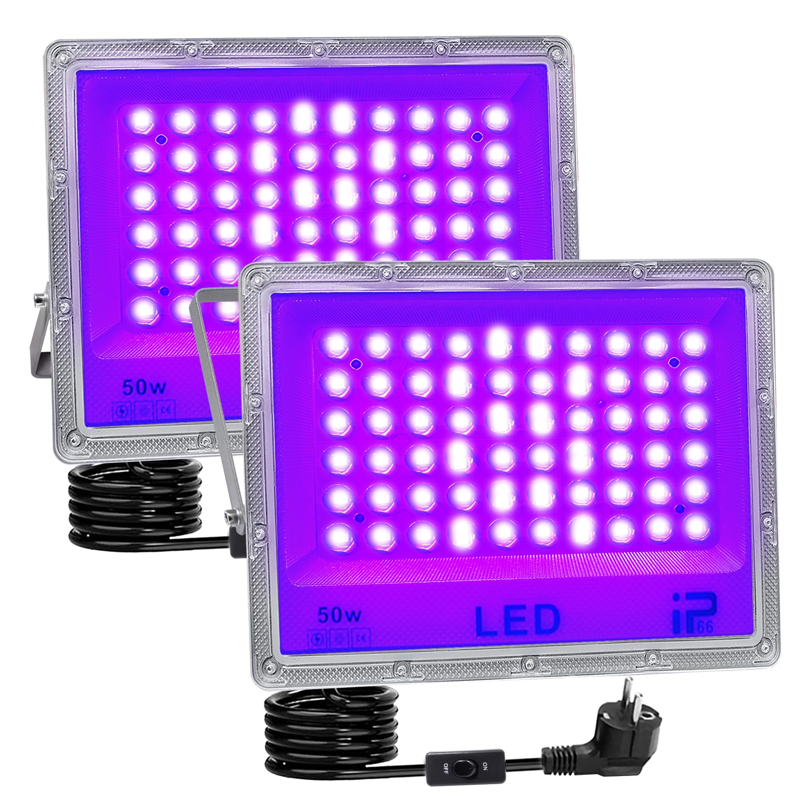 Luce UV LED 50W, Luce Nera uv 395-405nm, Faretto UV LED, Impermeabile IP66 Lampada ultravioletta, Faro uv per Festa fluorescente Halloween Natale Pittura del corpo