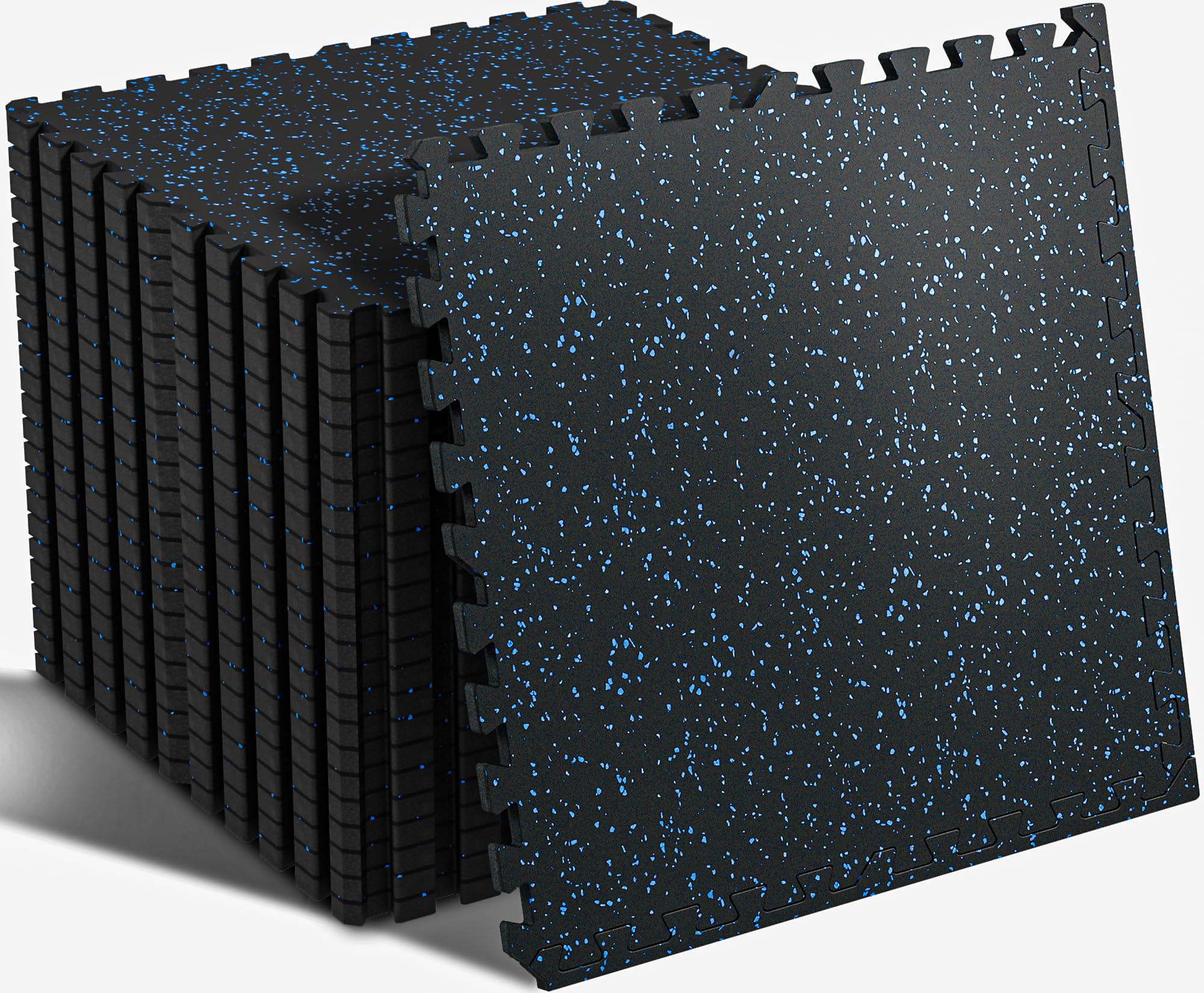 SUPERJARE 0.56'' Thick 24 Pcs 96 Sq Ft Rubber Top Exercise Equipment Mats, High Density EVA Foam Mats with Rubber Top, Interlocking Gym Flooring for Home Gym, Protective Workout Mat, Black/Blue