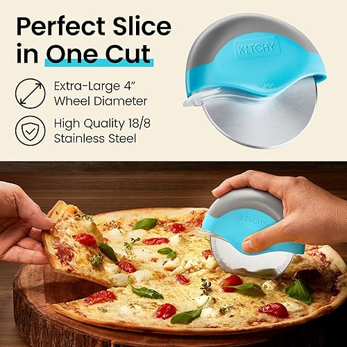 Miniatura 3 de Rueda para cortar pizza con protección para cuchilla Kitchy rebanador súper afilado y fácil de limpiar de acero inoxidable Azul