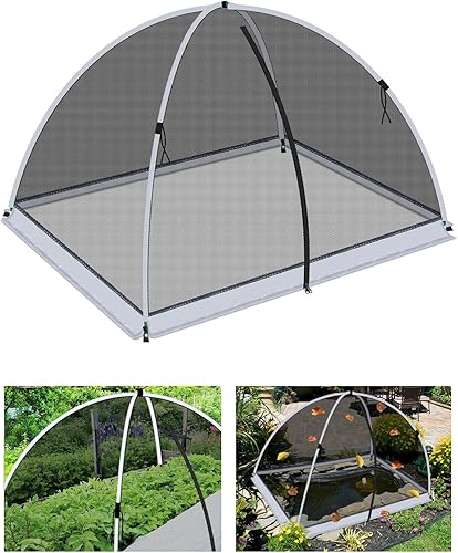 13 cúpula de cubierta de estanque de 17 pies, red de estanque de jardín con cuerdas, estacas y postes de fibra de vidrio, cubierta protectora para