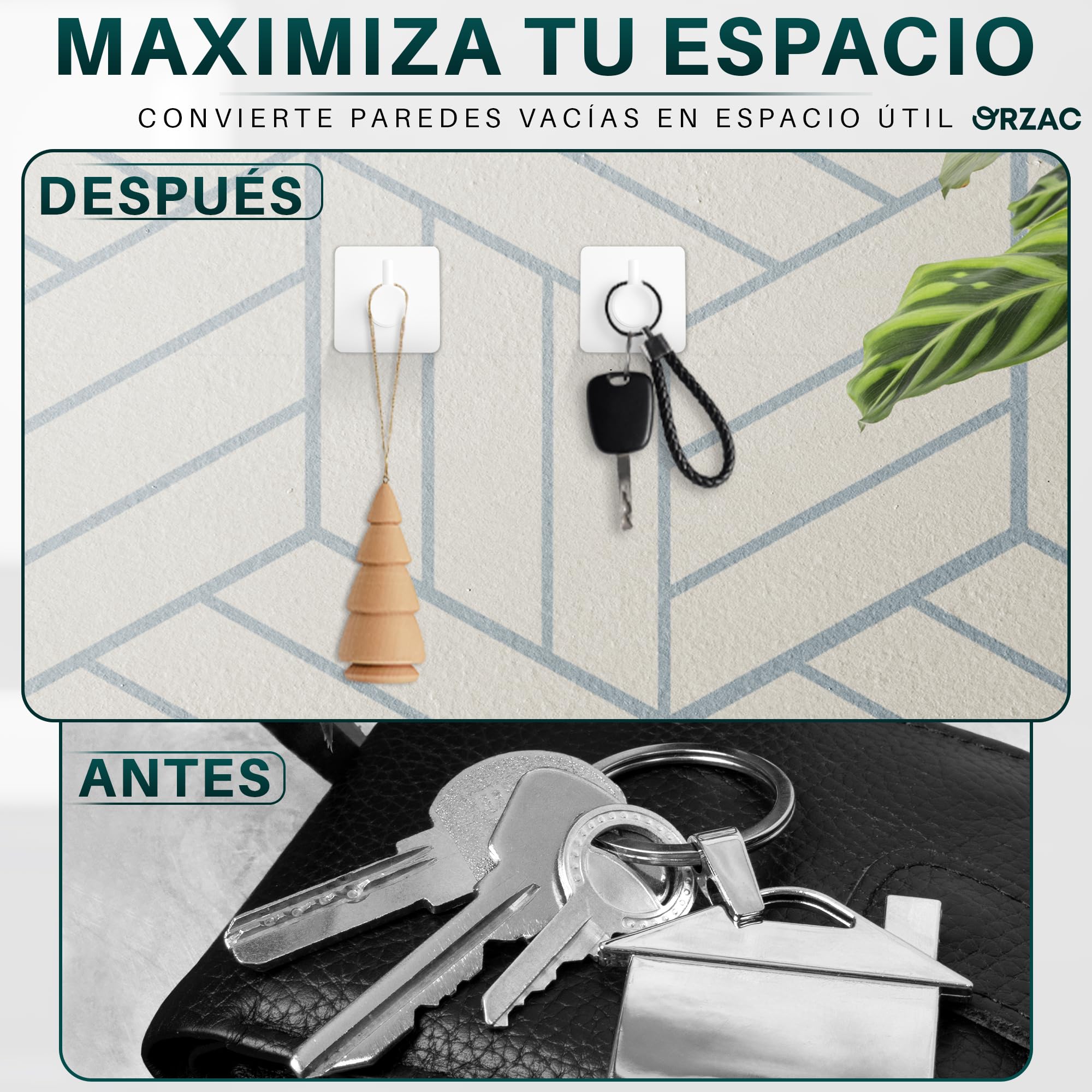 Ganchos Adhesivos para Pared Sin Taladro, Pack 6, Resistentes para Baño y Cocina, Blanco