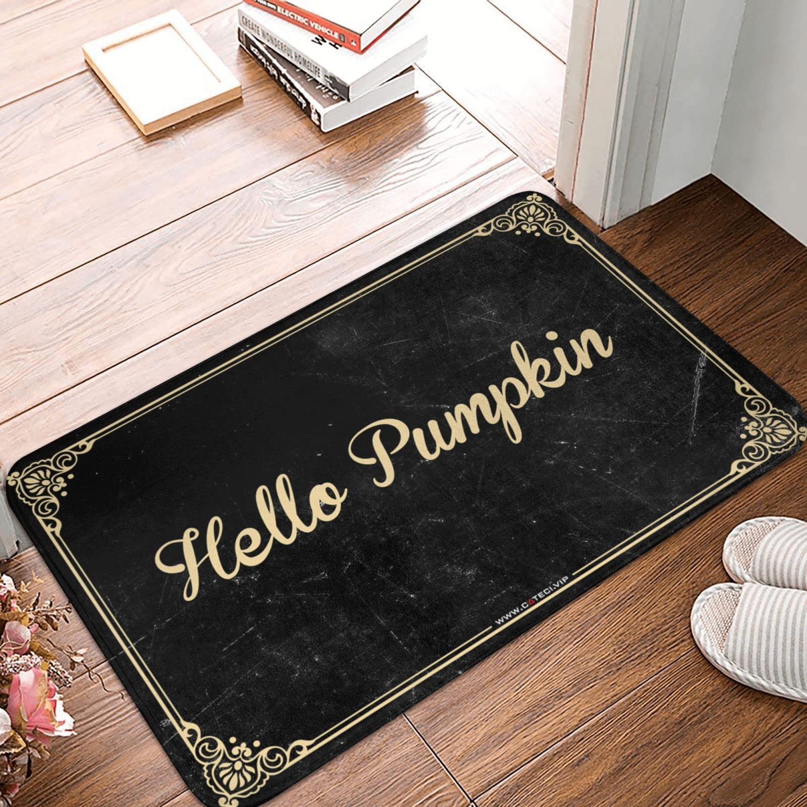Zerbino invernale con scritta "Hello Pumpkin", decorazione per porte e interni (65 x 90 cm)