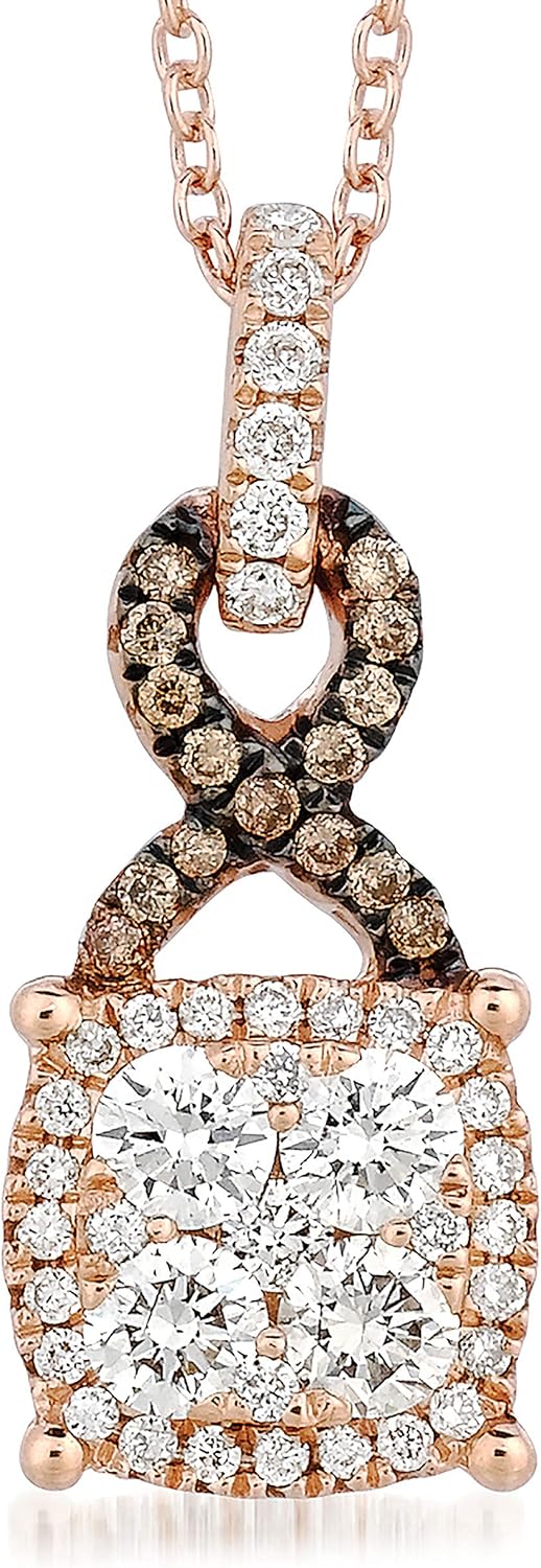 LE VIAN 1/2 Carat Diamond Square Halo Infinity Pendant Necklace for Women In 14K Rose Gold (Fancy Brown/H-I, SI2, Cttw) On 18 Inch Chain With Lobster Claw Clasp