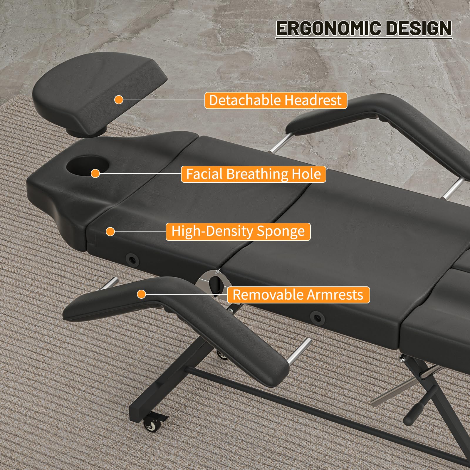 ABTSalon Tattoo Chair for Client Lash Chair Lash Bed Spa Chairs for Esthetician Facial Beds for Esthetician Bed Hold Up to 400lbs: Tattoo Chair53-black