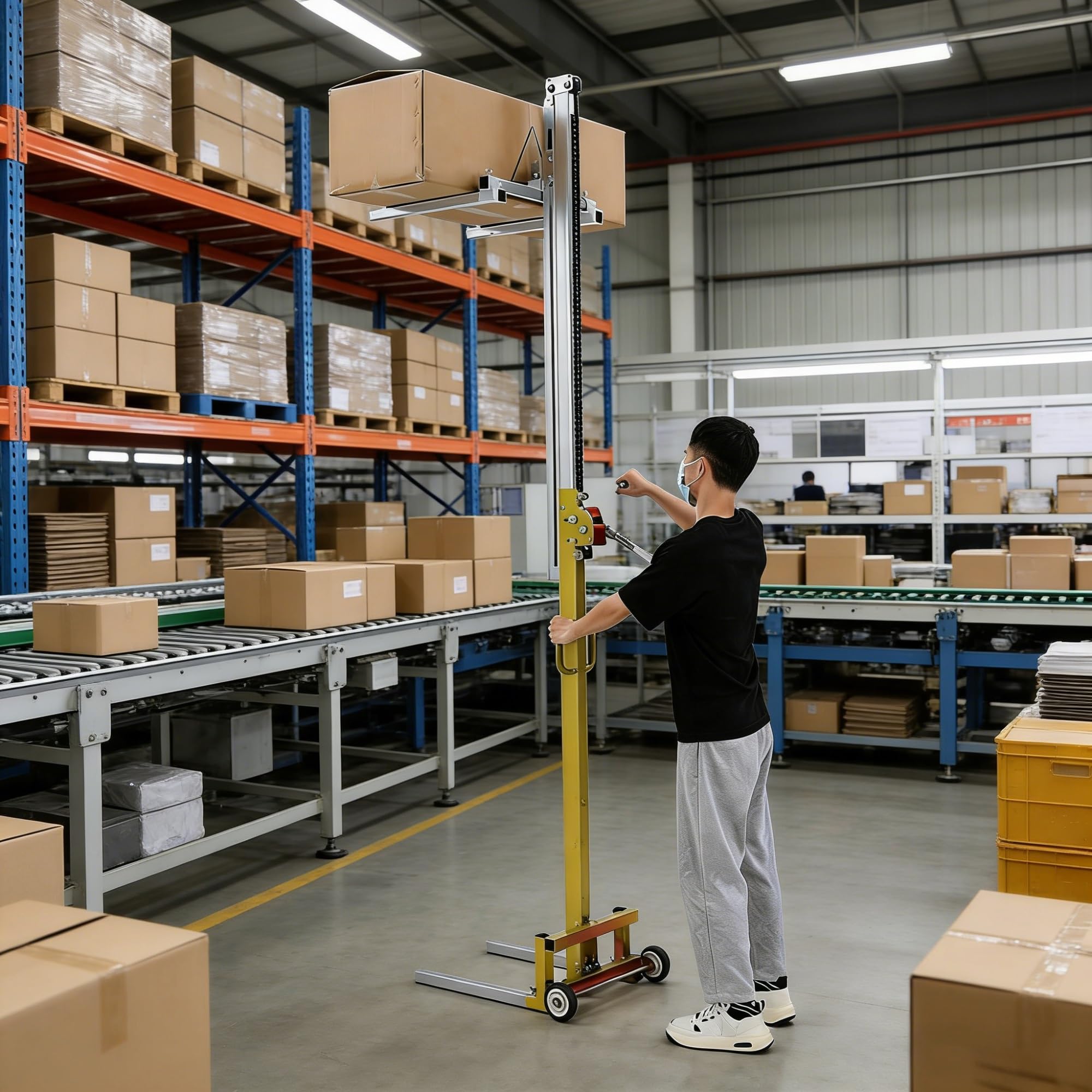 Transpallet con argano per il sollevamento di materiali, carrello di sollevamento manuale leggero a 2 ruote, piattaforma 50x100 cm, capacità 80 kg(S)