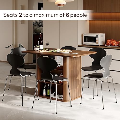 Miniatura 9 de Mesa de comedor para 4, pequeña mesa de cocina rectangular para 2 personas con estante de almacenamiento de 3 niveles, mesa moderna de madera