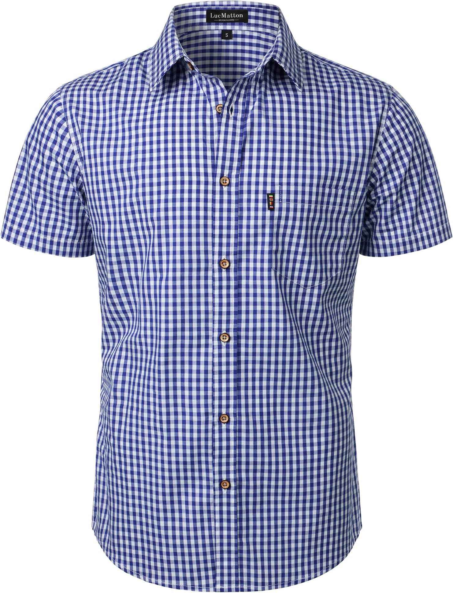 Men's Gingham Short Sleeve Button Down Shirt Cotton Regular Fit Plaid Dress Shirts with Pocket