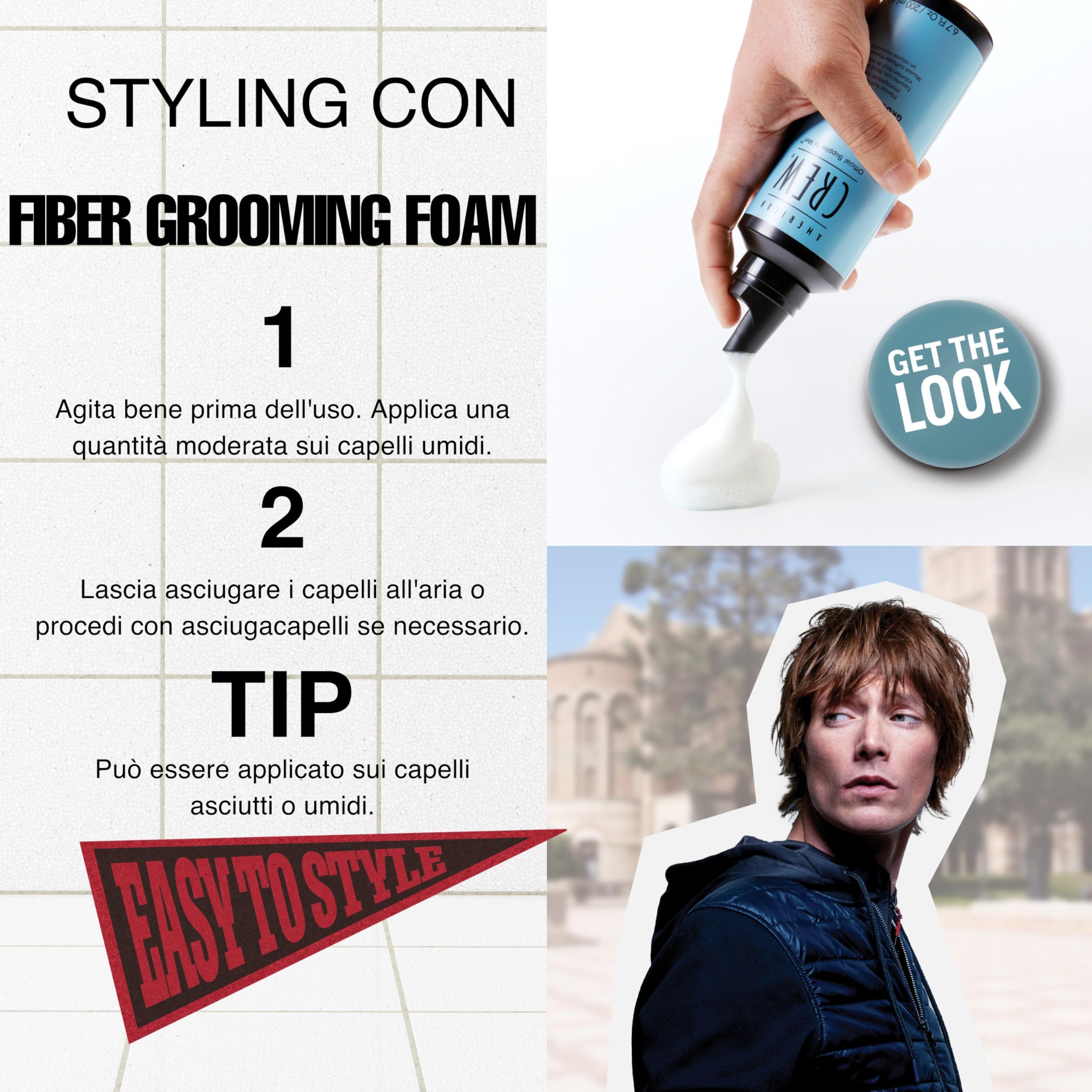 American Crew Hair Styling Fiber Grooming Foam Spuma Volume Modulabile Capelli, 200ml